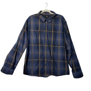 REI Co-op Vented Shirt Men's XL Blue Yellow Nylon 2 Pocket Roll Tab Long Sleeve